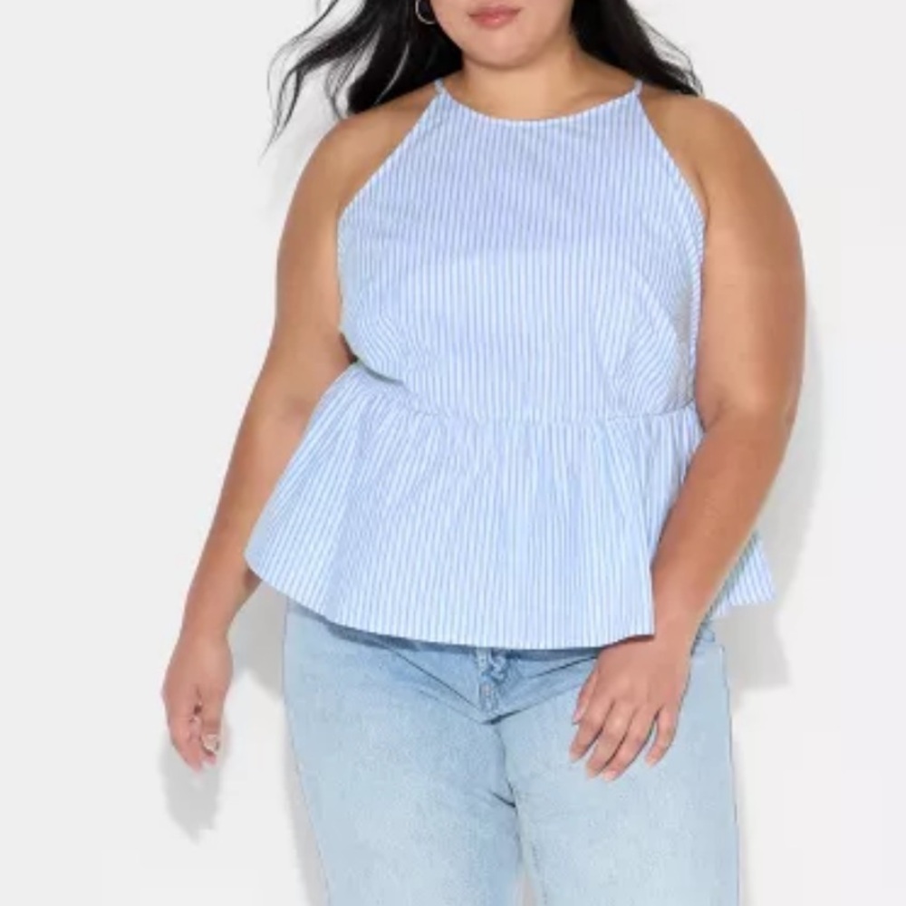 Wild Fable Blue Striped High Neck Babydoll Halter Top - Picture 5 of 6